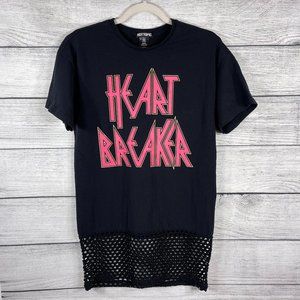 Hot Topic Heart Breaker Fishnet Mesh Hem Tunic T-shirt Sz S